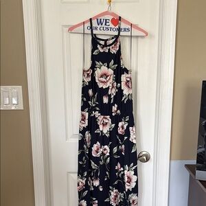 Floral Sleeveless Dress - Navy and Pink